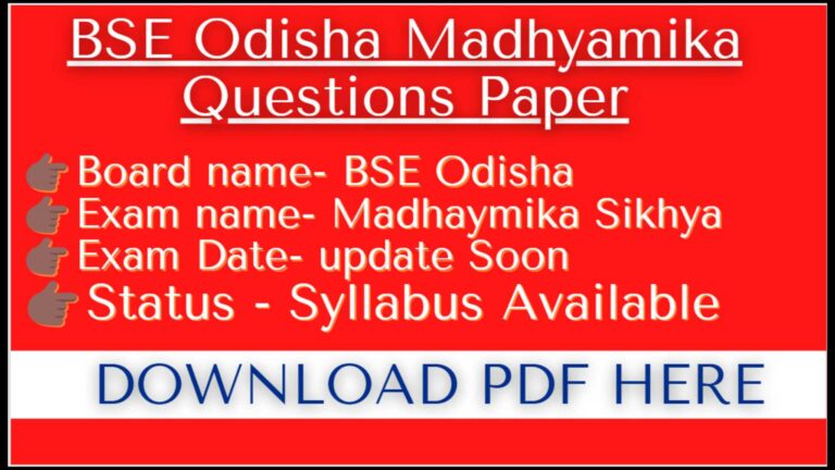 BSE Odisha Madhyamika Questions Paper
